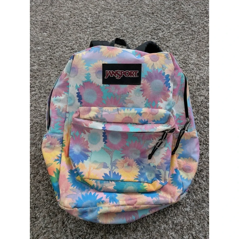 Jansport‎ Backpack Multicolor Sunflower Flower Power Design Full Size Bookbag